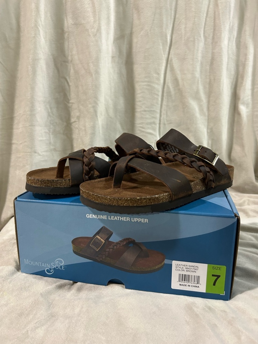 Brown Braided Leather Slide Sandals